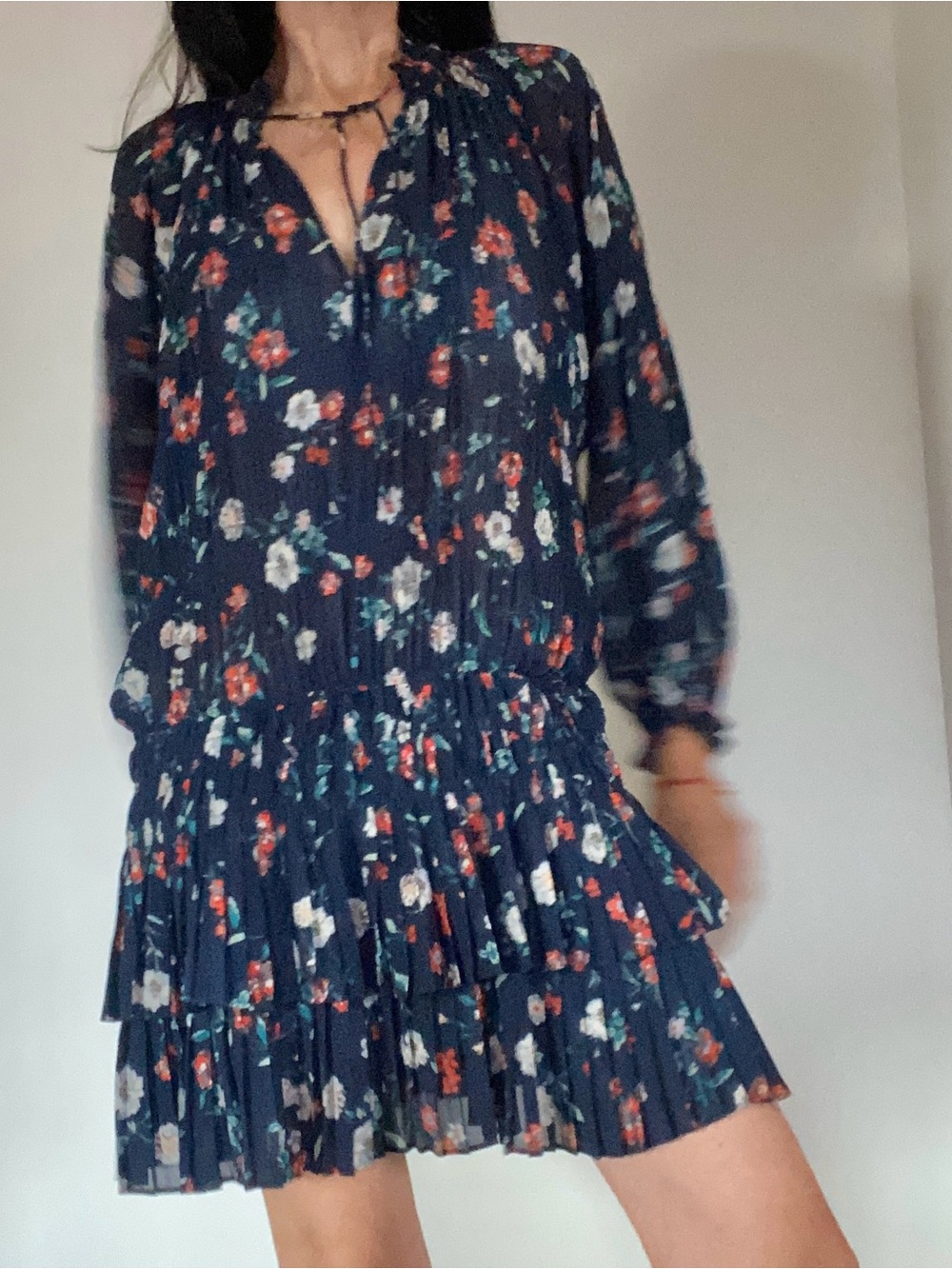 Floral V-Neck Long Sleeve Navy mini Dress